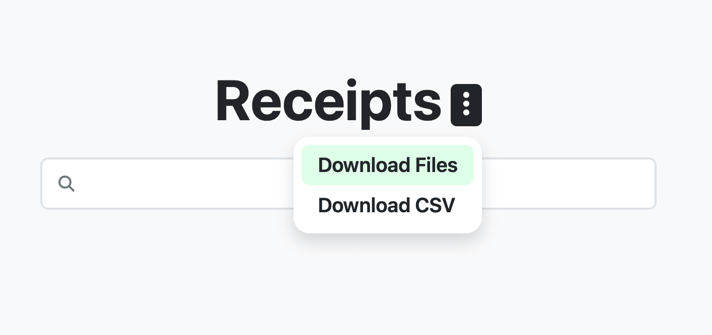 Download receipt files from Receipt AI receipts page. Alongside with Download CSV button.