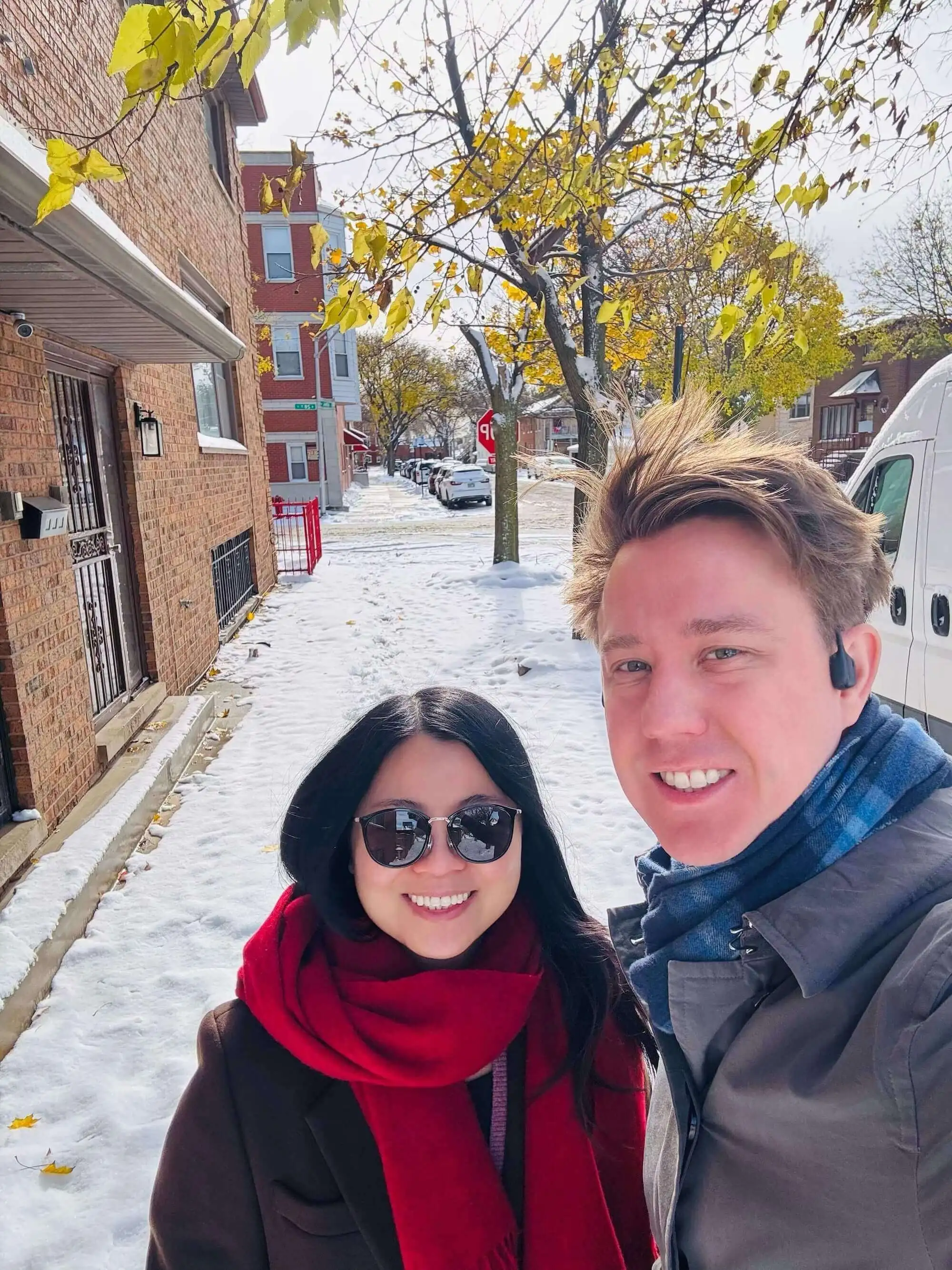 receipt-ai.com: A friendly outdoor winter photo supporting a milestone post about the founders of Receipt AI(Queenie Peng and Ian Heraty) and the company’s rapid expense growth. From $0 - $22M expenses.