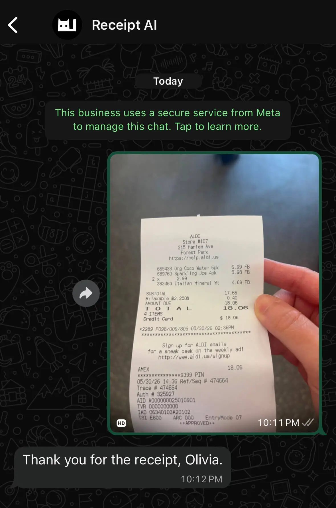 Receipt AI WhatsApp upload for sending receipt photos with phone numbers from 240+ countries and regions.