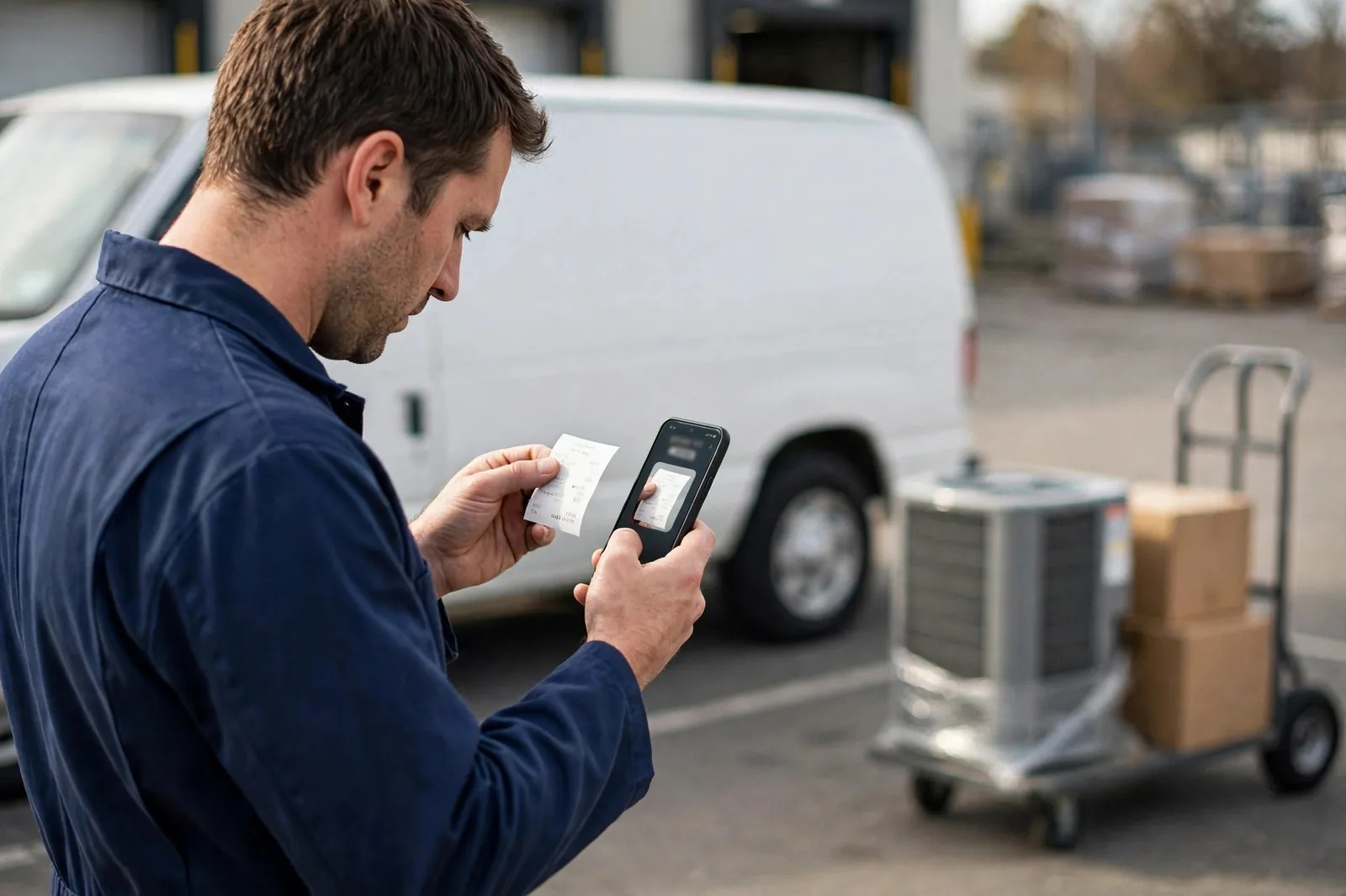 Receipt tracking for HVAC contractors, including installations, service calls, and parts purchases