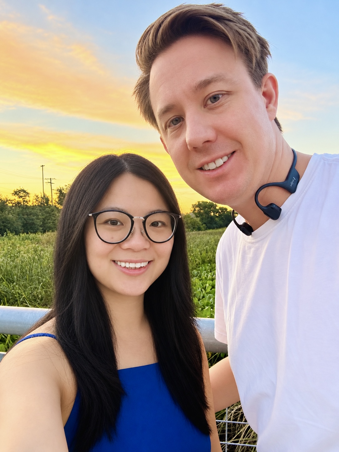 Receipt AI founders Queenie Peng and Ian Heraty together on the Chicago Lakefront Trail at sunset.